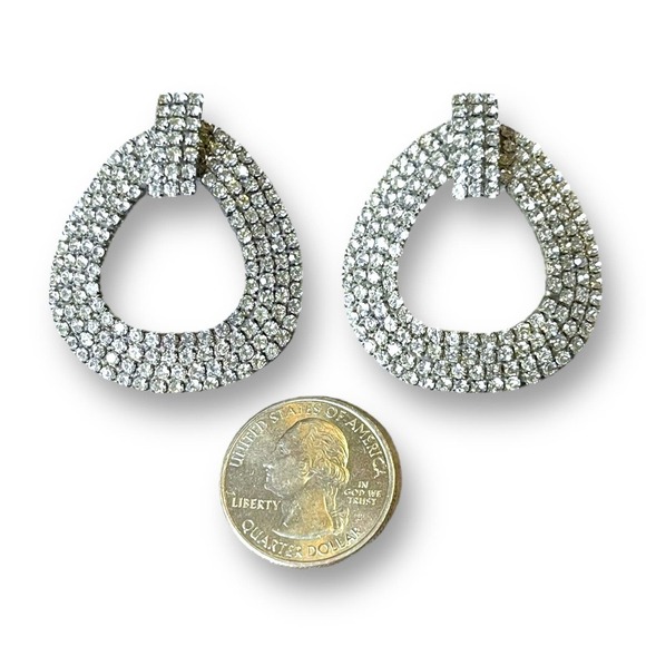 Vintage Les Bernard Inc Earrings Women’s Pave Rhinestone Silver Tone with Posts - Picture 4 of 6